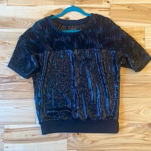 Miss Me Size Medium black sequence w/ velvet zebra print